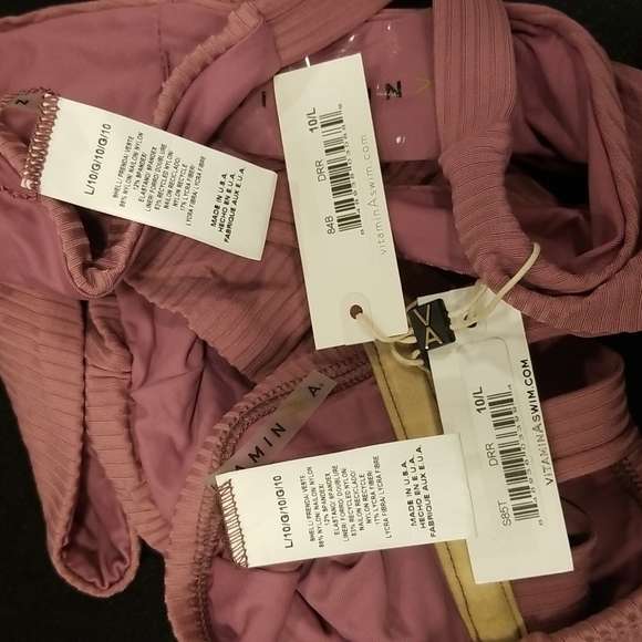 💕VITAMIN A💕 Rose Rib Bikini Set Havana Top + Carmen Bottom Dusty Rose 10 L NWT - Picture 15 of 16